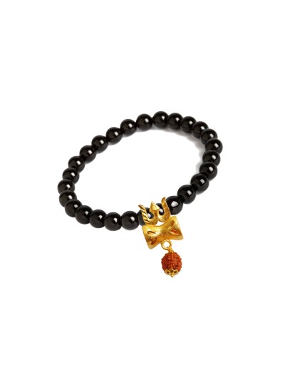 Shiva Trishul Onyx Beads Bracelet By Menjewell